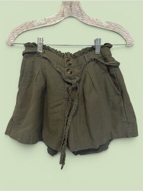 American Eagle Outfitters Olive Green High-Waist Paperbag Shorts with Tie